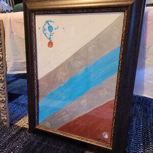 Silver colorful decor,  original painting in acrylics framed 22"×30in.